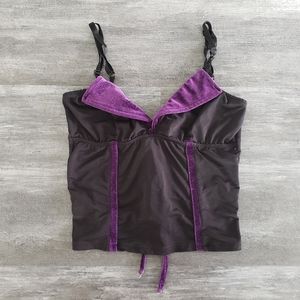 Purple Black Velvet Marquee Dressy Cropped Tank